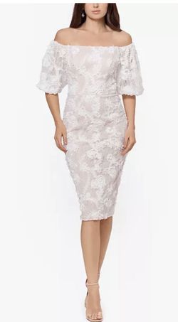 XSCAPE White Size 4 Midi Bachelorette Bridal Shower Cocktail Dress on Queenly
