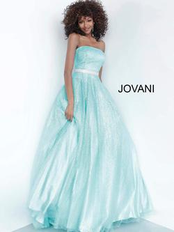 Style 3647 Jovani Blue Size 8 Tall Height Strapless Prom Ball gown on Queenly