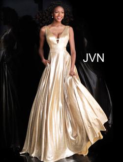 Style JVN66900 Jovani Gold Size 00 Tall Height Cut Out Prom A-line Dress on Queenly