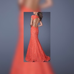 La Femme Orange Size 8 Prom Backless Cap Sleeve Mermaid Dress on Queenly