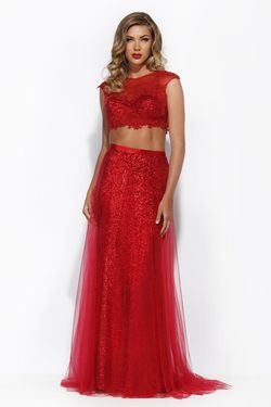 Style 15242 Jolene Red Size 8 Floor Length Sequin Tall Height Jewelled A-line Dress on Queenly