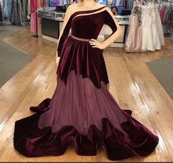 Jovani Couture Red Size 6 Sheer Nude Burgundy One Shoulder Prom Ball gown on Queenly