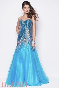 Style 9586 Blush Prom Light Blue Size 10 Floor Length Sequin Pageant Prom A-line Dress on Queenly