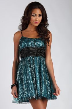 Style 69P6559 Jolene Blue Size 8 Homecoming Sequined Teal Cocktail Dress on Queenly
