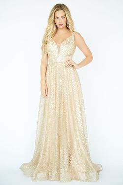 Style 19088 Jolene Gold Size 12 Pageant Plunge Ball gown on Queenly