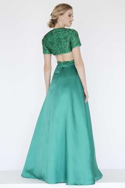 Style 18062 Jolene Green Size 6 Sleeves Satin A-line Dress on Queenly