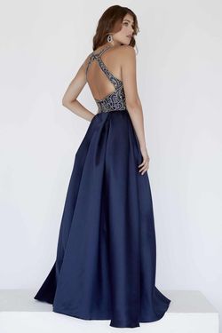 Style 18052 Jolene Navy Blue Size 6 18052 Satin Pageant Ball gown on Queenly