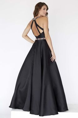Style 18087 Jolene Black Size 20 Halter Pockets Satin Floor Length Ball gown on Queenly