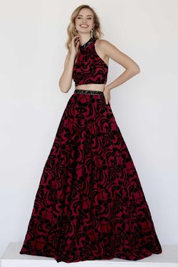 Style 18072 Jolene Red Size 8 Burgundy Tall Height Halter Ball gown on Queenly