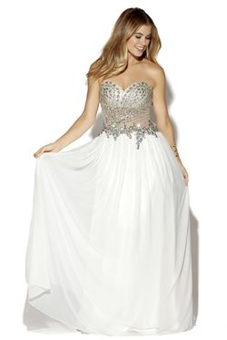 Style 16059 Jolene White Size 4 Prom Sheer Ball gown on Queenly