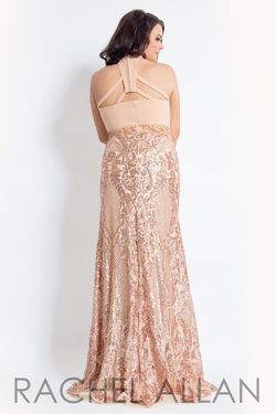 Style 6322 Rachel Allan Nude Size 14 Floor Length Halter Prom Mermaid Dress on Queenly