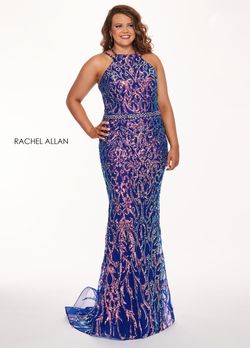 Style 6687 Rachel Allan Purple Size 14 Floor Length Sequin Mermaid Dress on Queenly