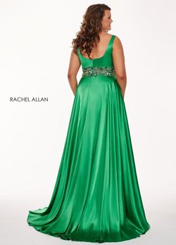 Style 6681 Rachel Allan Green Size 14 6681 Silk Tall Height Satin Side slit Dress on Queenly