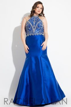 Style 7833 Rachel Allan Blue Size 24 Floor Length Halter Prom Mermaid Dress on Queenly