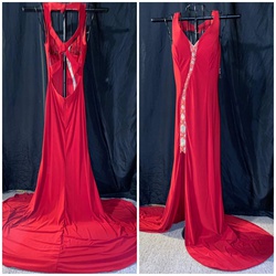 Colette Red Size 6 Sheer Train Prom Side slit Dress on Queenly