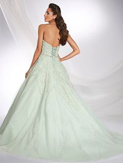 Style 242 Alfred Angelo Green Size 6 $300 Quinceanera Tulle Strapless Train Dress on Queenly