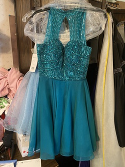 Sherri Hill Green Size 4 Halter Homecoming Beaded Top Teal Cocktail Dress on Queenly