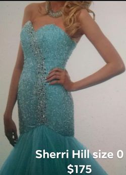Sherri Hill Blue Size 0 Floor Length Strapless 70 Off Jewelled Mermaid Dress on Queenly