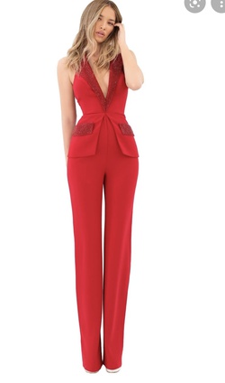Tarik Ediz Red Size 2 Halter Holiday Jumpsuit Dress on Queenly
