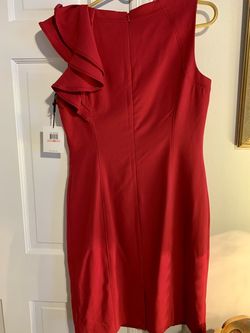 Calvin Klein Red Size 10 Midi Medium Height $300 Interview Cocktail Dress on Queenly
