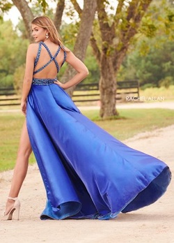 Rachel Allan Royal Blue Size 00 Jumpsuit Cape Train Dress on Queenly