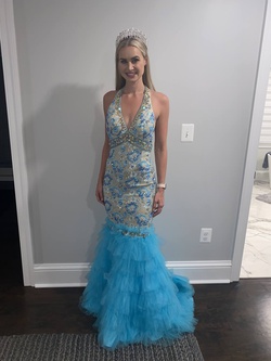 Johnathan Kayne Blue Size 2 Pageant Fully-beaded Mermaid Dress on Queenly