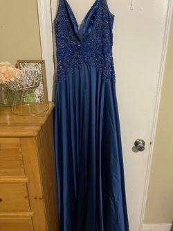 Jovani Blue Size 12 Silk A-line Dress on Queenly