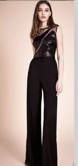 Tadashi shoji Black Size 10 Sheer Sequined Holiday Boat Neck Jumpsuit Dress on Queenly