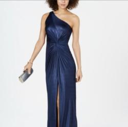 Adrianna Papell Blue Size 8 Shiny One Shoulder Straight Dress on Queenly
