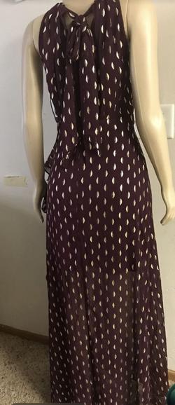 Betsy &amp; Adam Chiffon Foil-Dot Gown 6 Purple Size 6 Tulle High Neck Straight Dress on Queenly