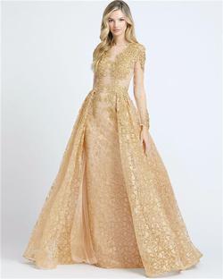 Style 20100 Mac Duggal Gold Size 12 Prom Sheer Pageant Ball gown on Queenly