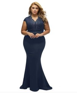 Style B076P5JVXR Lalagen Blue Size 20 Jersey Mermaid Dress on Queenly