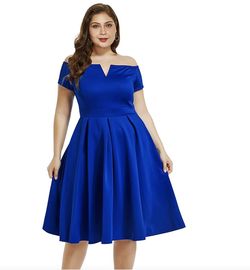 Style B07BPXV9LM Lalagen Blue Size 12 Flare Midi Cocktail Dress on Queenly