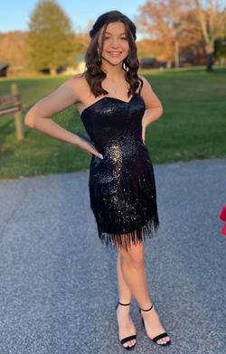 Sherri Hill Black Size 4 Nightclub Shiny Homecoming Fringe Cocktail Dress on Queenly