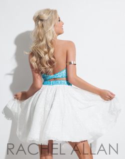 Style 4027RA Rachel Allan White Size 0 Midi Flare Turquoise Cocktail Dress on Queenly