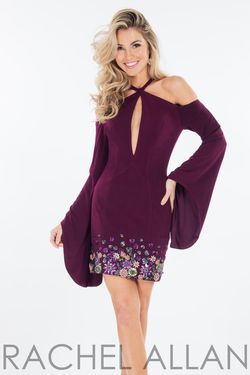 Style 4464 Rachel Allan Purple Size 4 Euphoria Bell Sleeves Sleeves Homecoming Cocktail Dress on Queenly