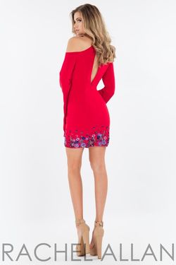 Style 4464 Rachel Allan Red Size 4 Prom Sleeves Mini Cocktail Dress on Queenly