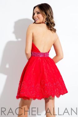 Style 4433 Rachel Allan Red Size 4 Holiday Halter Lace Cocktail Dress on Queenly