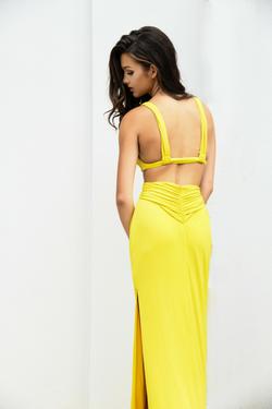 Mary L Couture Yellow Size 0 Cut Out Prom Side slit Dress on Queenly