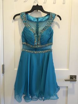 Rachel Allan Blue Size 4 Teal Flare Cocktail Dress on Queenly