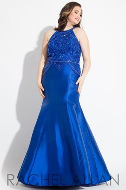 Style 7813 Rachel Allan Blue Size 16 Halter Floor Length Mermaid Dress on Queenly