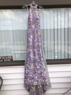 Mac Duggal Purple Size 4 Medium Height Floor Length Military 50 Off Straight Dress on Queenly