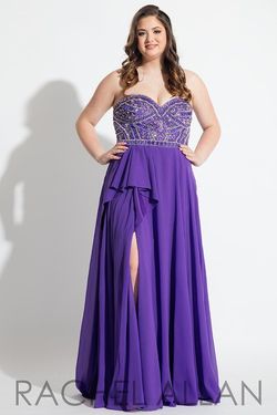 Style 7831 Rachel Allan Purple Size 14 Black Tie Strapless Plus Size Side slit Dress on Queenly