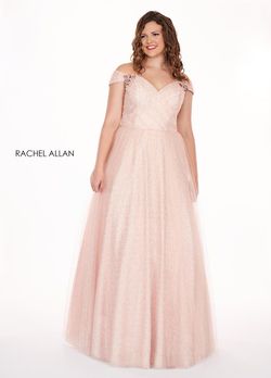 Style 6663 Rachel Allan Light Pink Size 14 Sequined Floor Length Tall Height A-line Dress on Queenly