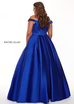 Style 6670 Rachel Allan Blue Size 24 Jersey Floor Length Satin Tall Height Silk Ball gown on Queenly