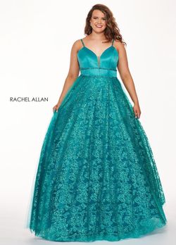 Style 6695 Rachel Allan Green Size 28 Floor Length Ball gown on Queenly