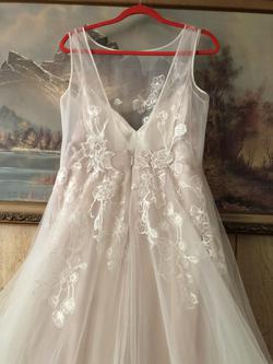 Davids Bridal Nude Size 12 Boat Neck Train Sheer Ball gown on Queenly
