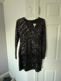 Miss Kim Black Size 10 Midi Shiny Sleeves Cocktail Dress on Queenly