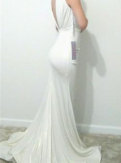 Jovani White Size 0 Prom Train Dress on Queenly