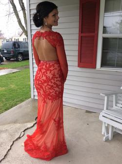Mac Duggal Red Size 4 Nude Prom Train Dress on Queenly